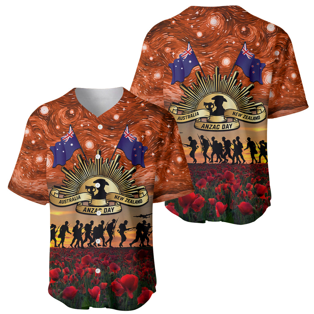 The Rising Sun Badge ANZAC Baseball Jersey Last Post Field of Poppy Starry Night Style