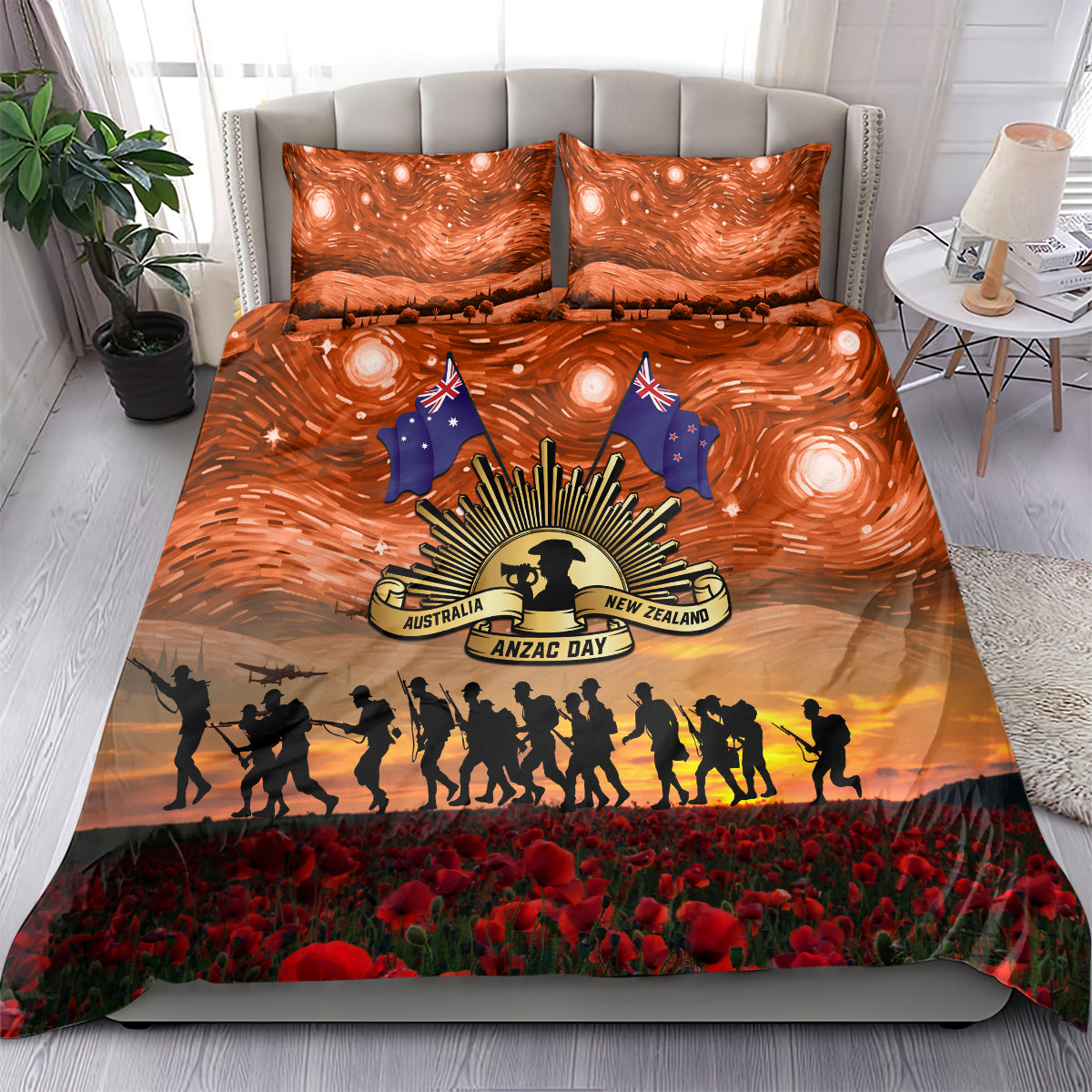 The Rising Sun Badge ANZAC Bedding Set Last Post Field of Poppy Starry Night Style