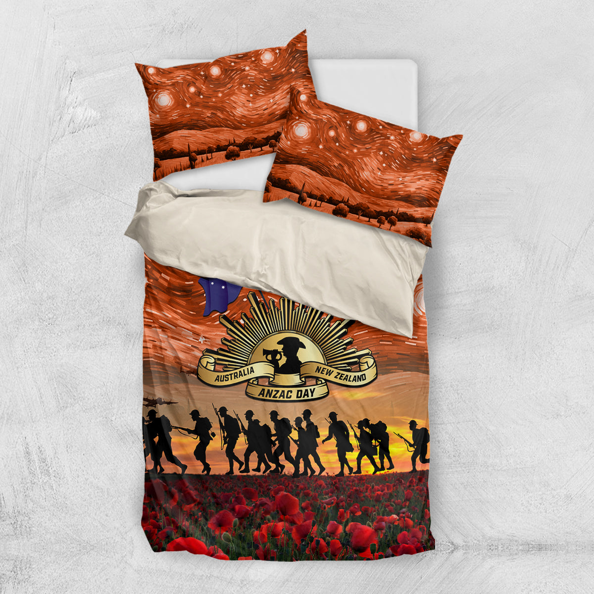 The Rising Sun Badge ANZAC Bedding Set Last Post Field of Poppy Starry Night Style
