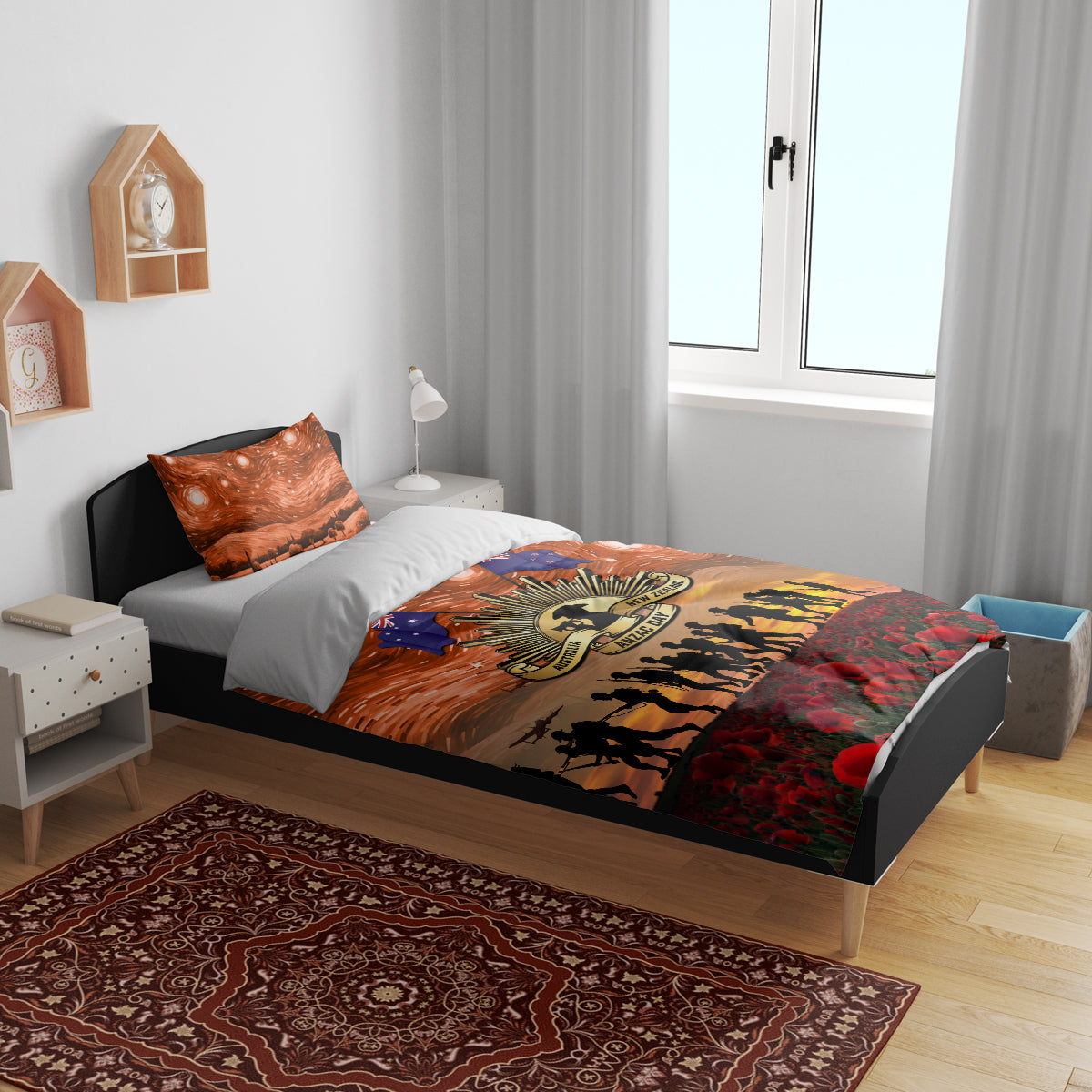 The Rising Sun Badge ANZAC Bedding Set Last Post Field of Poppy Starry Night Style