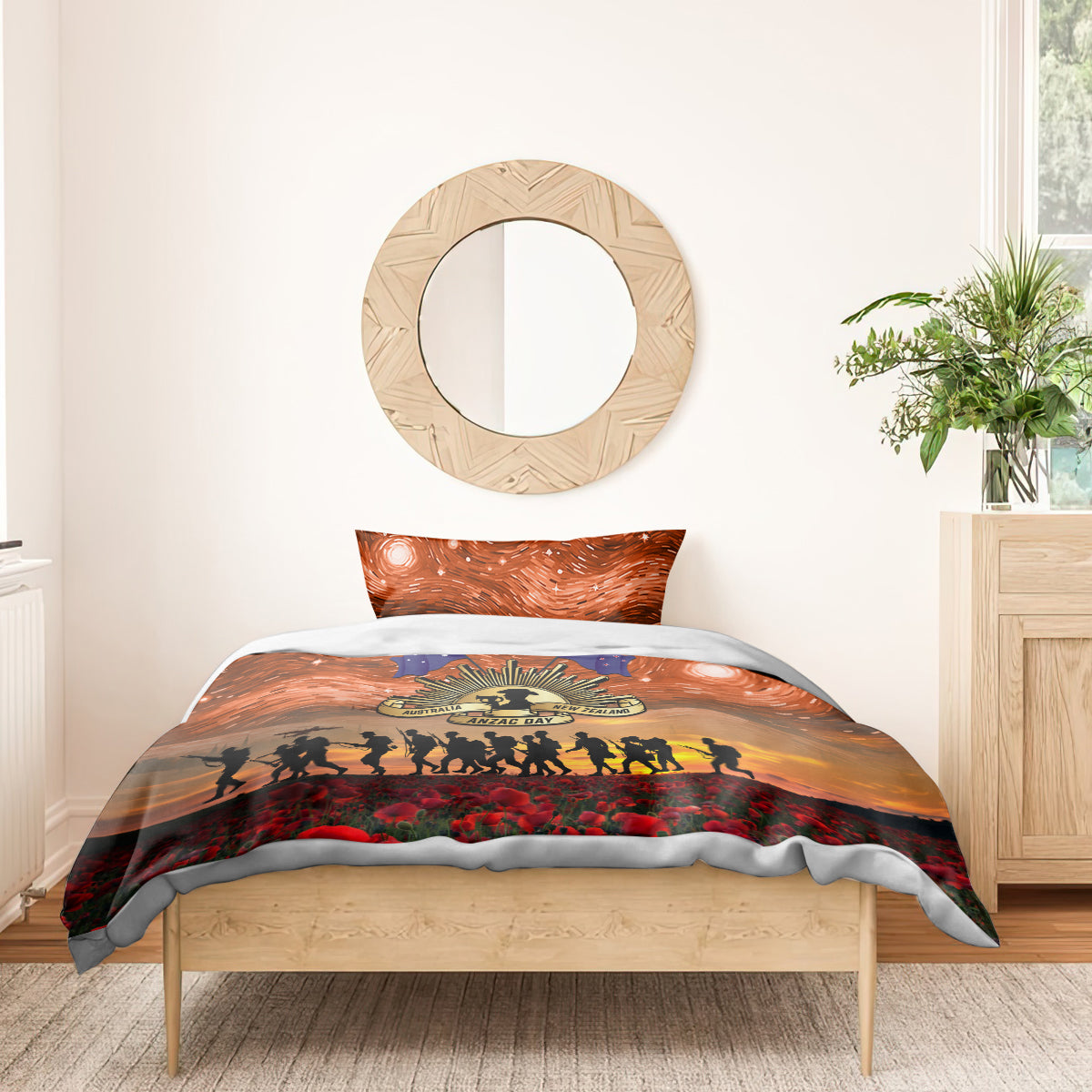 The Rising Sun Badge ANZAC Bedding Set Last Post Field of Poppy Starry Night Style