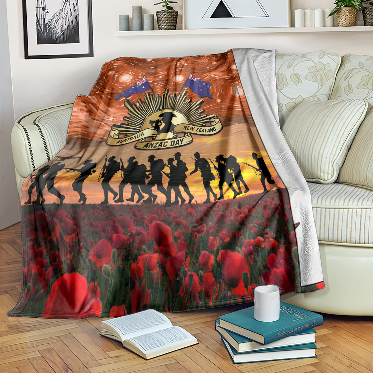 The Rising Sun Badge ANZAC Blanket Last Post Field of Poppy Starry Night Style