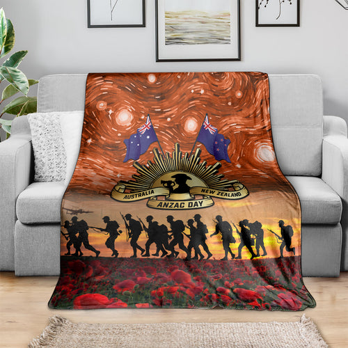The Rising Sun Badge ANZAC Blanket Last Post Field of Poppy Starry Night Style
