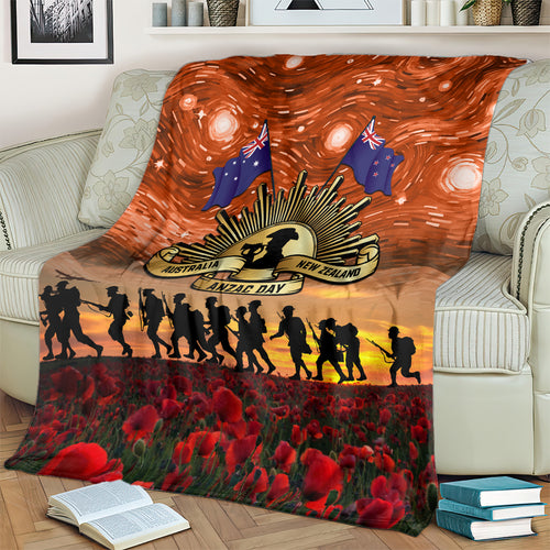 The Rising Sun Badge ANZAC Blanket Last Post Field of Poppy Starry Night Style
