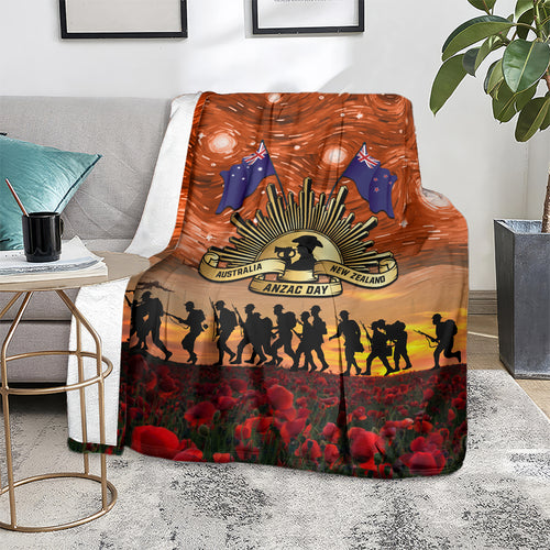 The Rising Sun Badge ANZAC Blanket Last Post Field of Poppy Starry Night Style