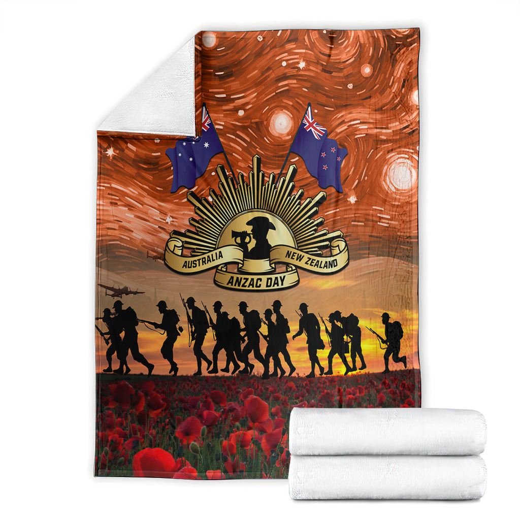 The Rising Sun Badge ANZAC Blanket Last Post Field of Poppy Starry Night Style