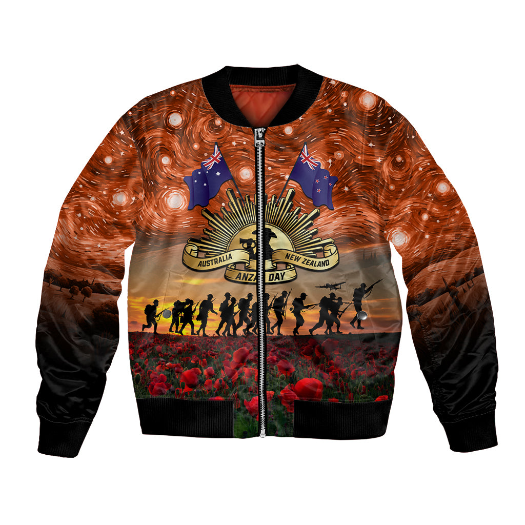 The Rising Sun Badge ANZAC Bomber Jacket Last Post Field of Poppy Starry Night Style