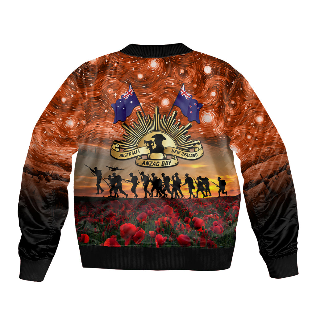 The Rising Sun Badge ANZAC Bomber Jacket Last Post Field of Poppy Starry Night Style