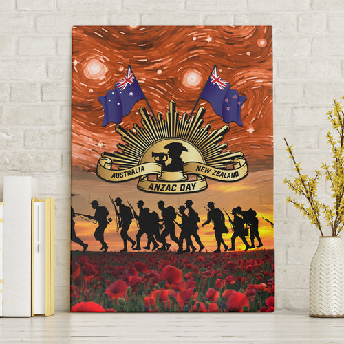 The Rising Sun Badge ANZAC Canvas Wall Art Last Post Field of Poppy Starry Night Style