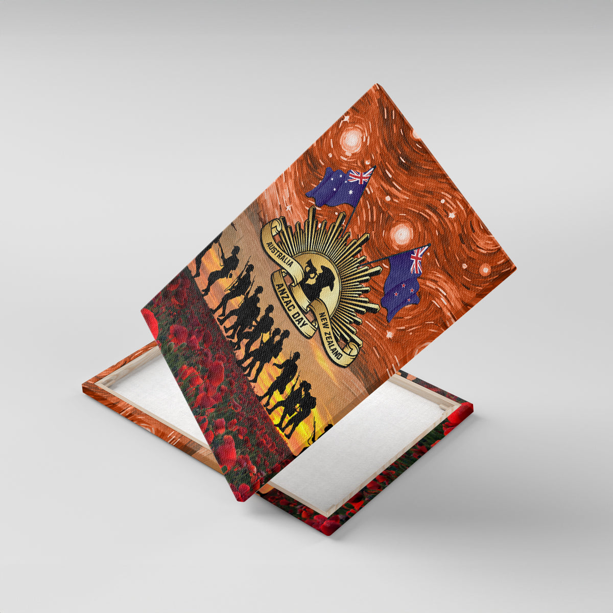 The Rising Sun Badge ANZAC Canvas Wall Art Last Post Field of Poppy Starry Night Style