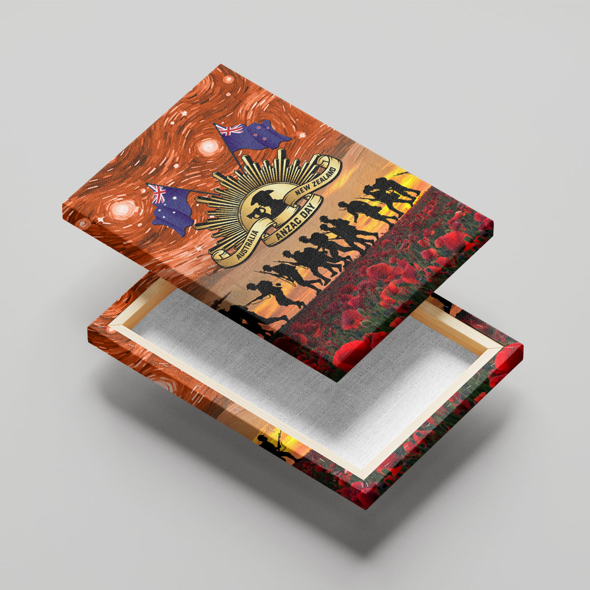 The Rising Sun Badge ANZAC Canvas Wall Art Last Post Field of Poppy Starry Night Style