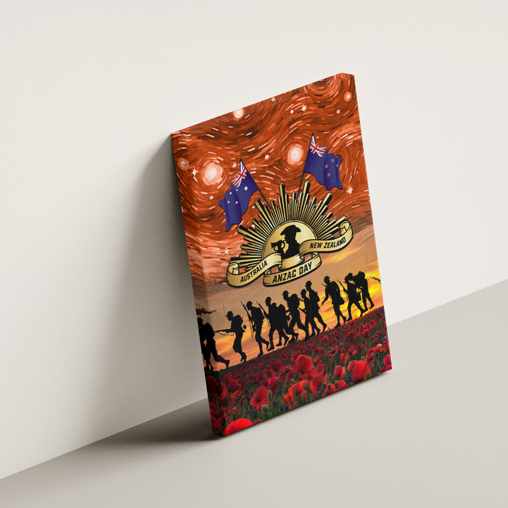 The Rising Sun Badge ANZAC Canvas Wall Art Last Post Field of Poppy Starry Night Style