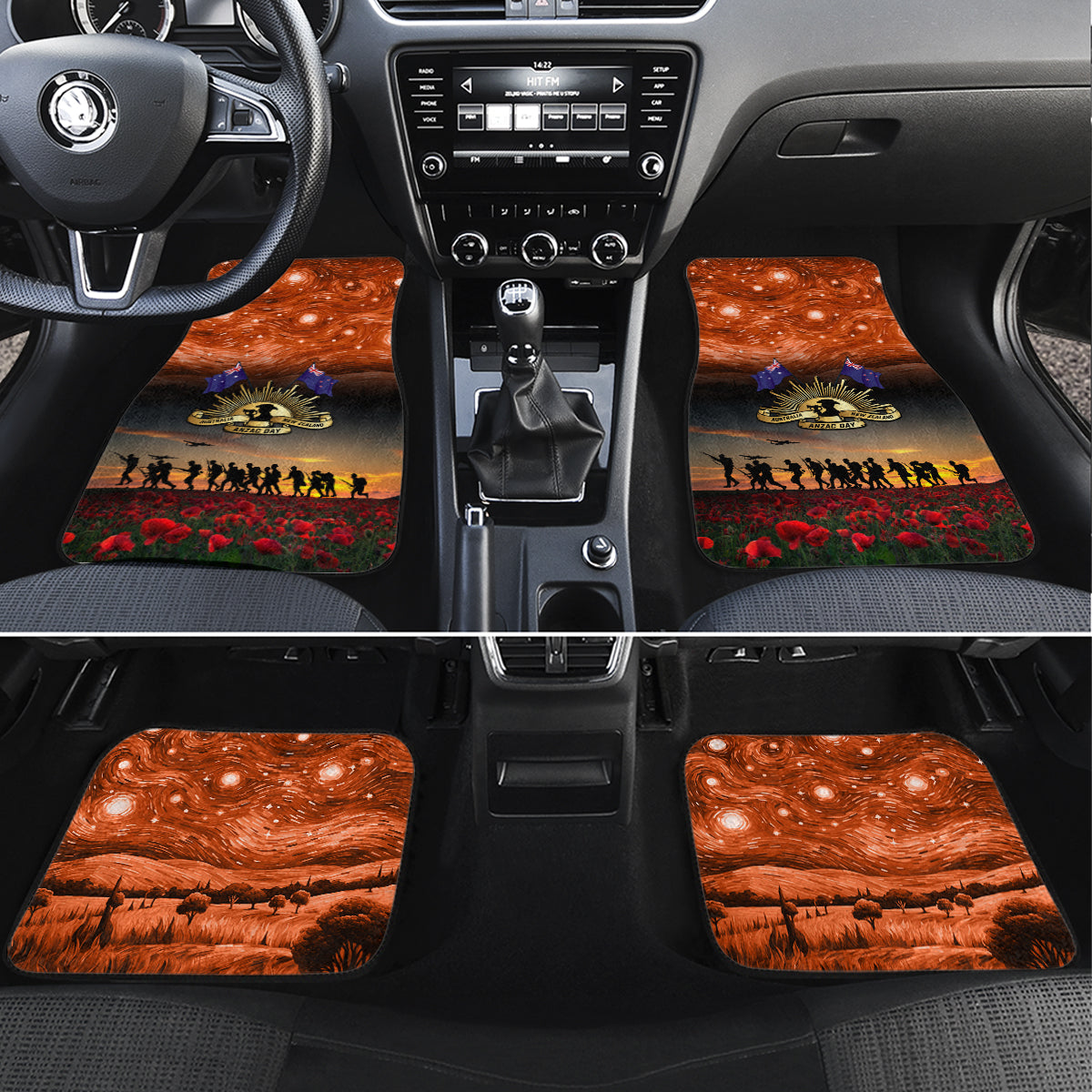 The Rising Sun Badge ANZAC Car Mats Last Post Field of Poppy Starry Night Style