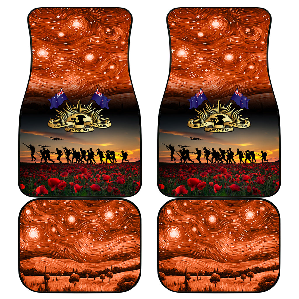The Rising Sun Badge ANZAC Car Mats Last Post Field of Poppy Starry Night Style