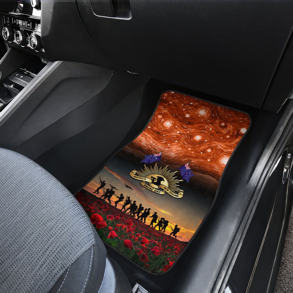 The Rising Sun Badge ANZAC Car Mats Last Post Field of Poppy Starry Night Style