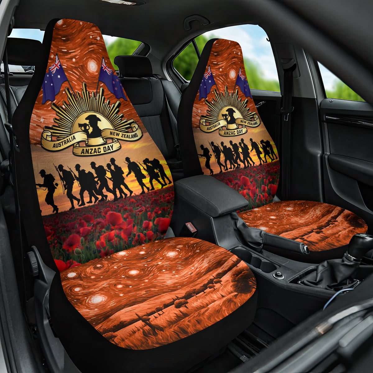 The Rising Sun Badge ANZAC Car Seat Cover Last Post Field of Poppy Starry Night Style