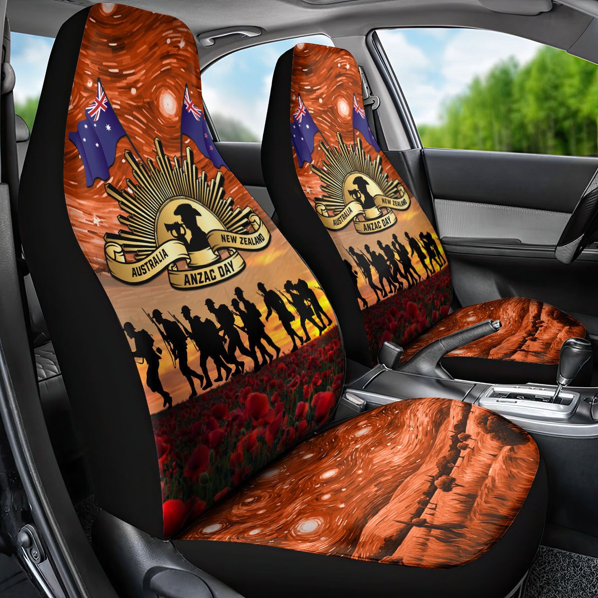 The Rising Sun Badge ANZAC Car Seat Cover Last Post Field of Poppy Starry Night Style