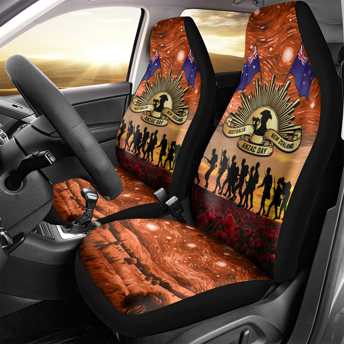 The Rising Sun Badge ANZAC Car Seat Cover Last Post Field of Poppy Starry Night Style