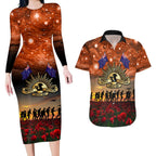 The Rising Sun Badge ANZAC Couples Matching Long Sleeve Bodycon Dress and Hawaiian Shirt Last Post Field of Poppy Starry Night Style
