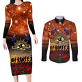 The Rising Sun Badge ANZAC Couples Matching Long Sleeve Bodycon Dress and Long Sleeve Button Shirt Last Post Field of Poppy Starry Night Style