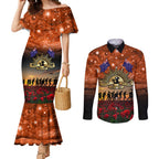 The Rising Sun Badge ANZAC Couples Matching Mermaid Dress and Long Sleeve Button Shirt Last Post Field of Poppy Starry Night Style