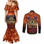 The Rising Sun Badge ANZAC Couples Matching Mermaid Dress and Long Sleeve Button Shirt Last Post Field of Poppy Starry Night Style