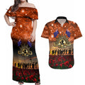 The Rising Sun Badge ANZAC Couples Matching Off Shoulder Maxi Dress and Hawaiian Shirt Last Post Field of Poppy Starry Night Style