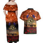 The Rising Sun Badge ANZAC Couples Matching Off Shoulder Maxi Dress and Hawaiian Shirt Last Post Field of Poppy Starry Night Style