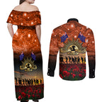 The Rising Sun Badge ANZAC Couples Matching Off Shoulder Maxi Dress and Long Sleeve Button Shirt Last Post Field of Poppy Starry Night Style