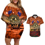 The Rising Sun Badge ANZAC Couples Matching Off Shoulder Short Dress and Hawaiian Shirt Last Post Field of Poppy Starry Night Style