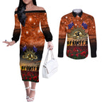 The Rising Sun Badge ANZAC Couples Matching Off The Shoulder Long Sleeve Dress and Long Sleeve Button Shirt Last Post Field of Poppy Starry Night Style