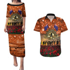 The Rising Sun Badge ANZAC Couples Matching Puletasi and Hawaiian Shirt Last Post Field of Poppy Starry Night Style
