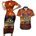 The Rising Sun Badge ANZAC Couples Matching Short Sleeve Bodycon Dress and Hawaiian Shirt Last Post Field of Poppy Starry Night Style