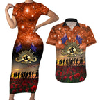 The Rising Sun Badge ANZAC Couples Matching Short Sleeve Bodycon Dress and Hawaiian Shirt Last Post Field of Poppy Starry Night Style