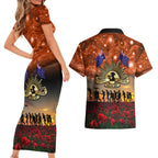 The Rising Sun Badge ANZAC Couples Matching Short Sleeve Bodycon Dress and Hawaiian Shirt Last Post Field of Poppy Starry Night Style