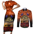 The Rising Sun Badge ANZAC Couples Matching Short Sleeve Bodycon Dress and Long Sleeve Button Shirt Last Post Field of Poppy Starry Night Style
