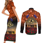 The Rising Sun Badge ANZAC Couples Matching Short Sleeve Bodycon Dress and Long Sleeve Button Shirt Last Post Field of Poppy Starry Night Style