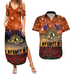 The Rising Sun Badge ANZAC Couples Matching Summer Maxi Dress and Hawaiian Shirt Last Post Field of Poppy Starry Night Style