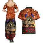 The Rising Sun Badge ANZAC Couples Matching Summer Maxi Dress and Hawaiian Shirt Last Post Field of Poppy Starry Night Style