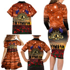 The Rising Sun Badge ANZAC Family Matching Long Sleeve Bodycon Dress and Hawaiian Shirt Last Post Field of Poppy Starry Night Style