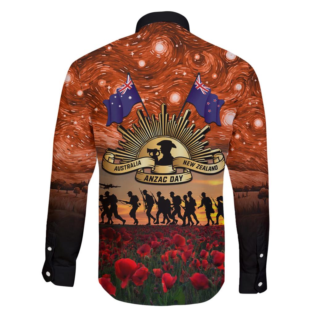 The Rising Sun Badge ANZAC Family Matching Long Sleeve Bodycon Dress and Hawaiian Shirt Last Post Field of Poppy Starry Night Style