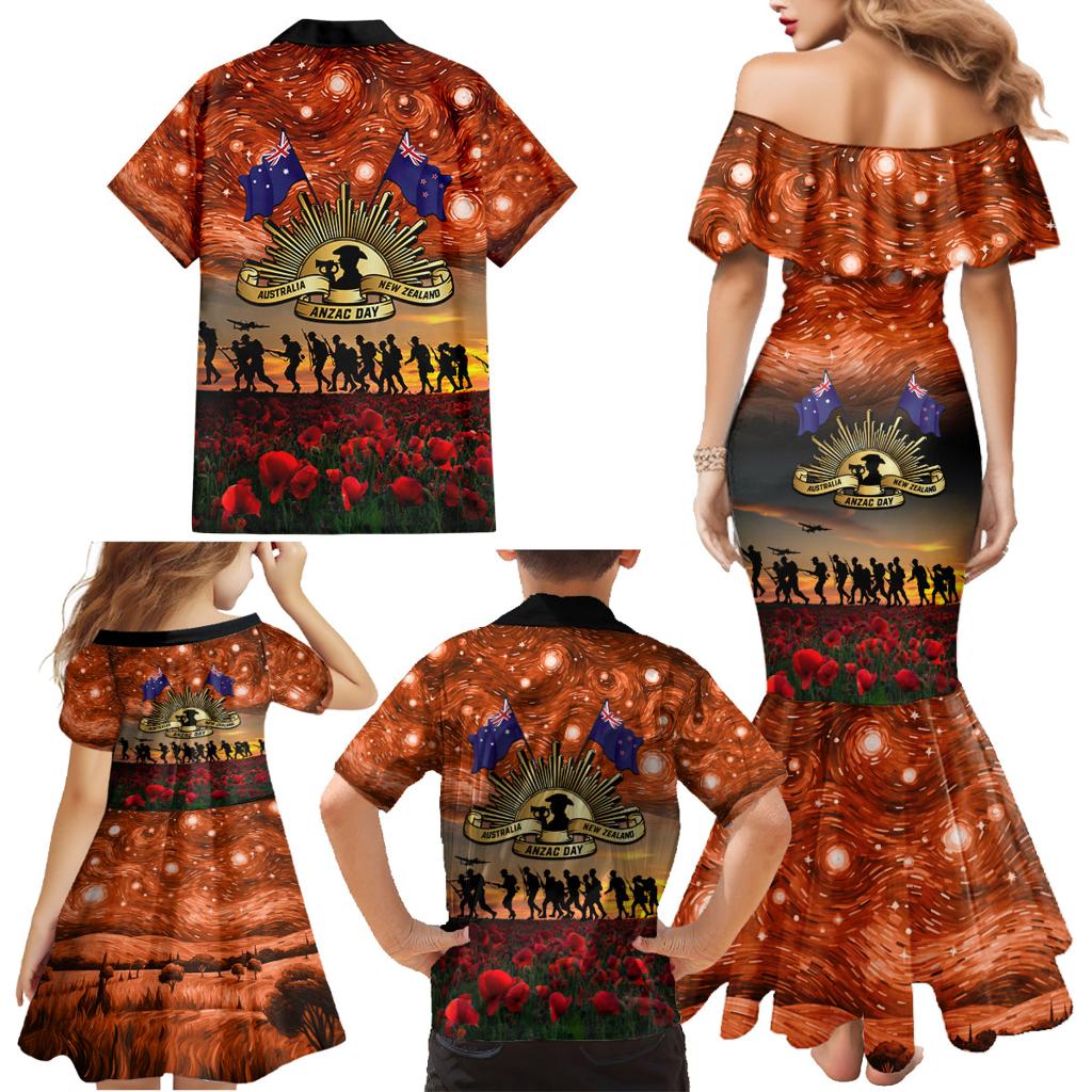 The Rising Sun Badge ANZAC Family Matching Mermaid Dress and Hawaiian Shirt Last Post Field of Poppy Starry Night Style