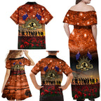 The Rising Sun Badge ANZAC Family Matching Off Shoulder Maxi Dress and Hawaiian Shirt Last Post Field of Poppy Starry Night Style