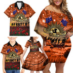 The Rising Sun Badge ANZAC Family Matching Off Shoulder Short Dress and Hawaiian Shirt Last Post Field of Poppy Starry Night Style