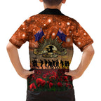 The Rising Sun Badge ANZAC Family Matching Off Shoulder Short Dress and Hawaiian Shirt Last Post Field of Poppy Starry Night Style