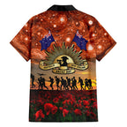 The Rising Sun Badge ANZAC Family Matching Off Shoulder Short Dress and Hawaiian Shirt Last Post Field of Poppy Starry Night Style
