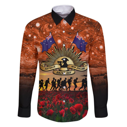 The Rising Sun Badge ANZAC Family Matching Off Shoulder Short Dress and Hawaiian Shirt Last Post Field of Poppy Starry Night Style