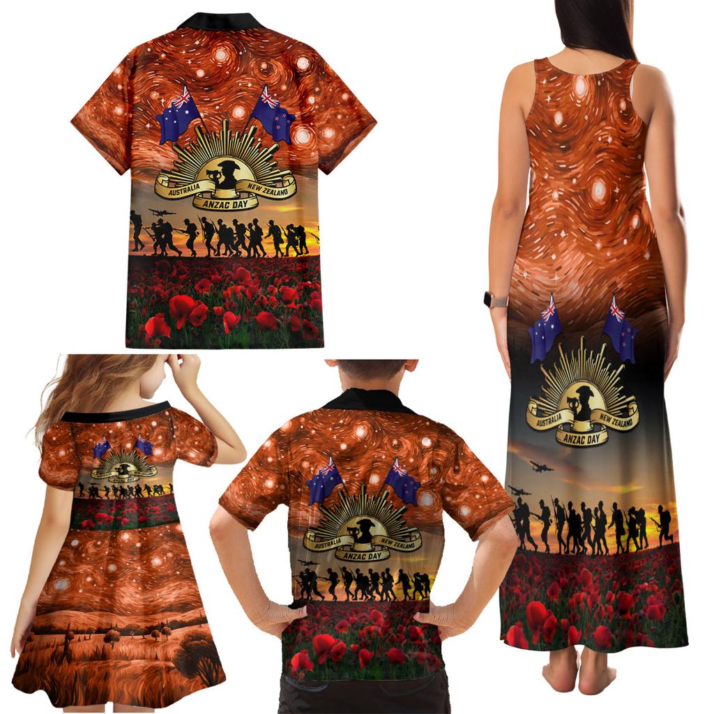 The Rising Sun Badge ANZAC Family Matching Tank Maxi Dress and Hawaiian Shirt Last Post Field of Poppy Starry Night Style