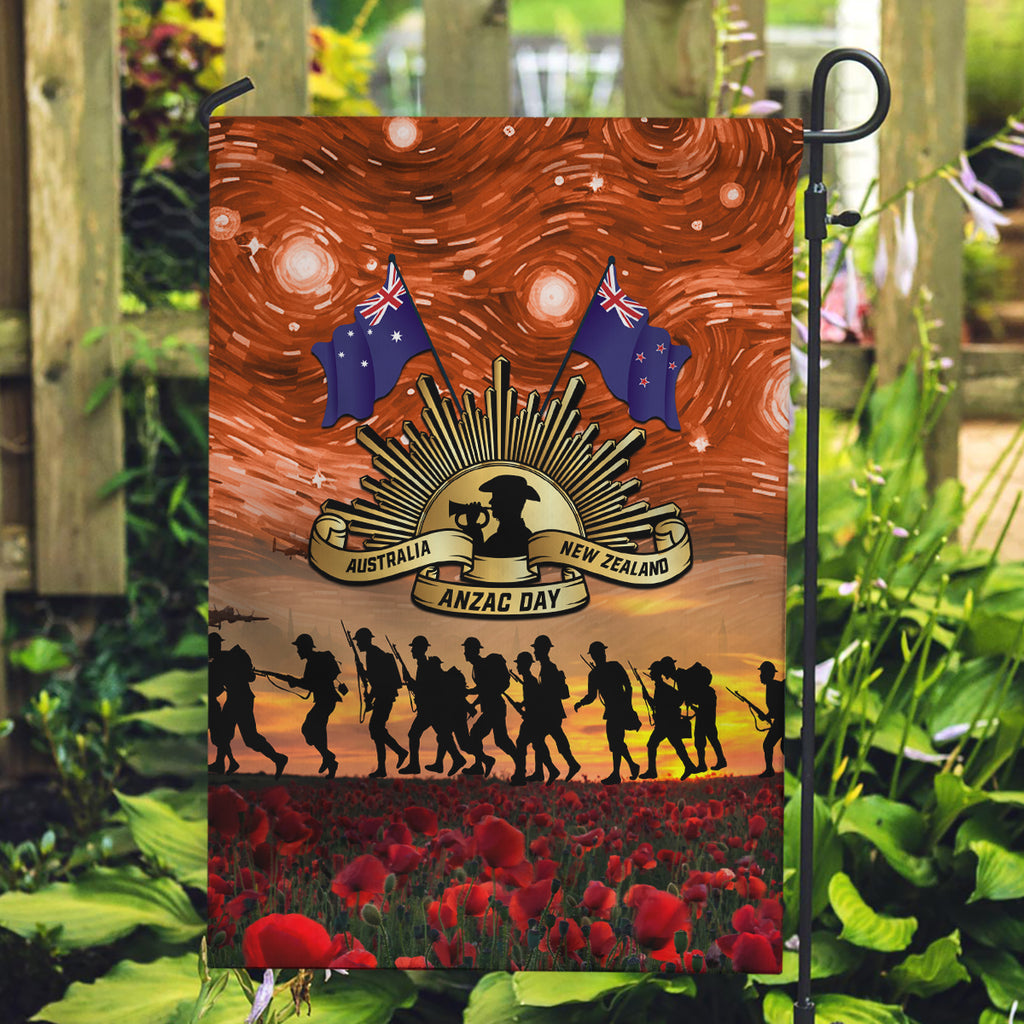 The Rising Sun Badge ANZAC Garden Flag Last Post Field of Poppy Starry Night Style