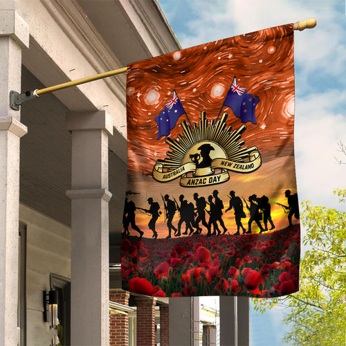 The Rising Sun Badge ANZAC Garden Flag Last Post Field of Poppy Starry Night Style